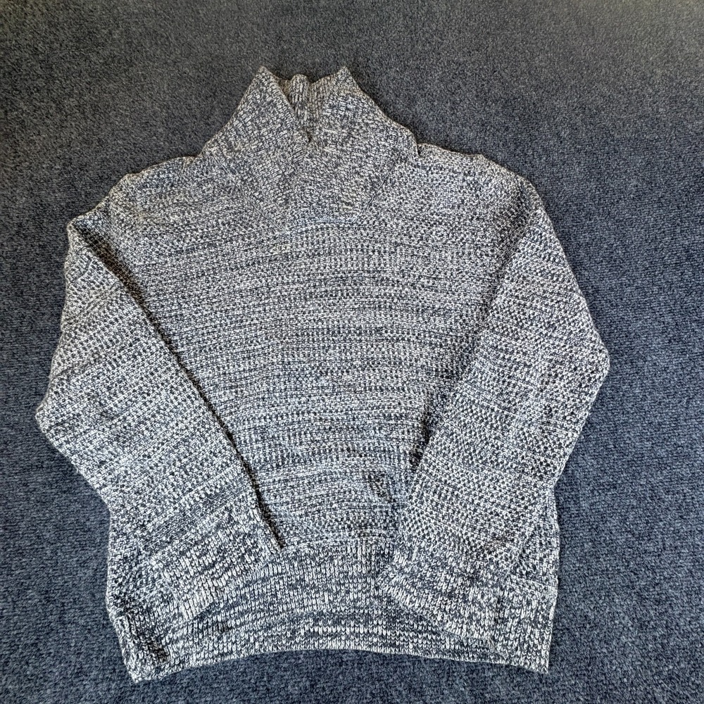 Banana Republic Sweater Mens Large White Gray Marled Cotton Mock Neck Pullover